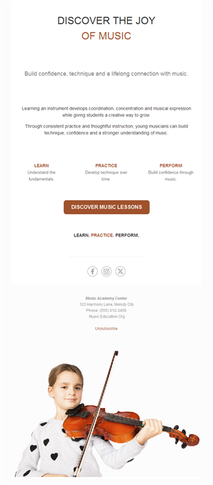 Music school lessons email template