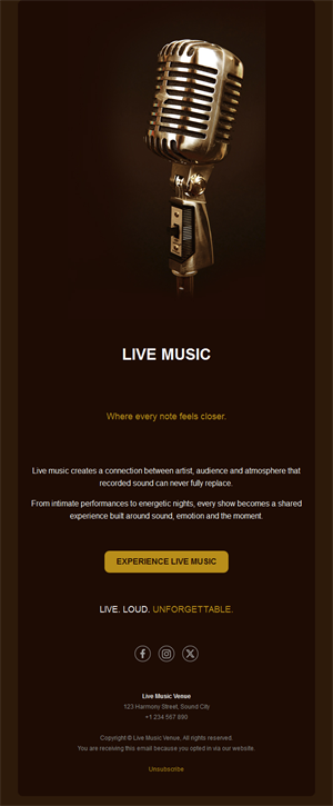 Live music venue email template